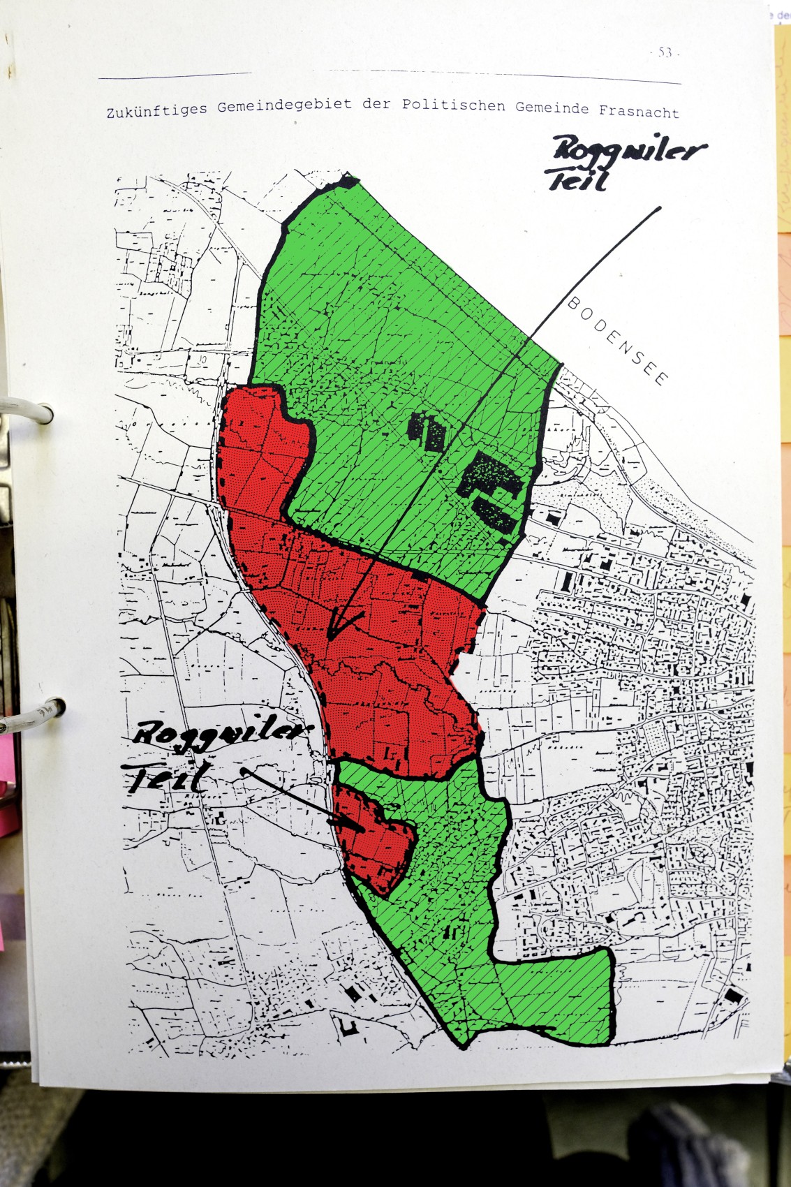 Frasnacht und Stachen durch Landabtretung Roggwils vereint: So präsentierte Frasnacht in seinem Antrag beim Kanton 1996 sein künftiges Gemeindegebiet.
