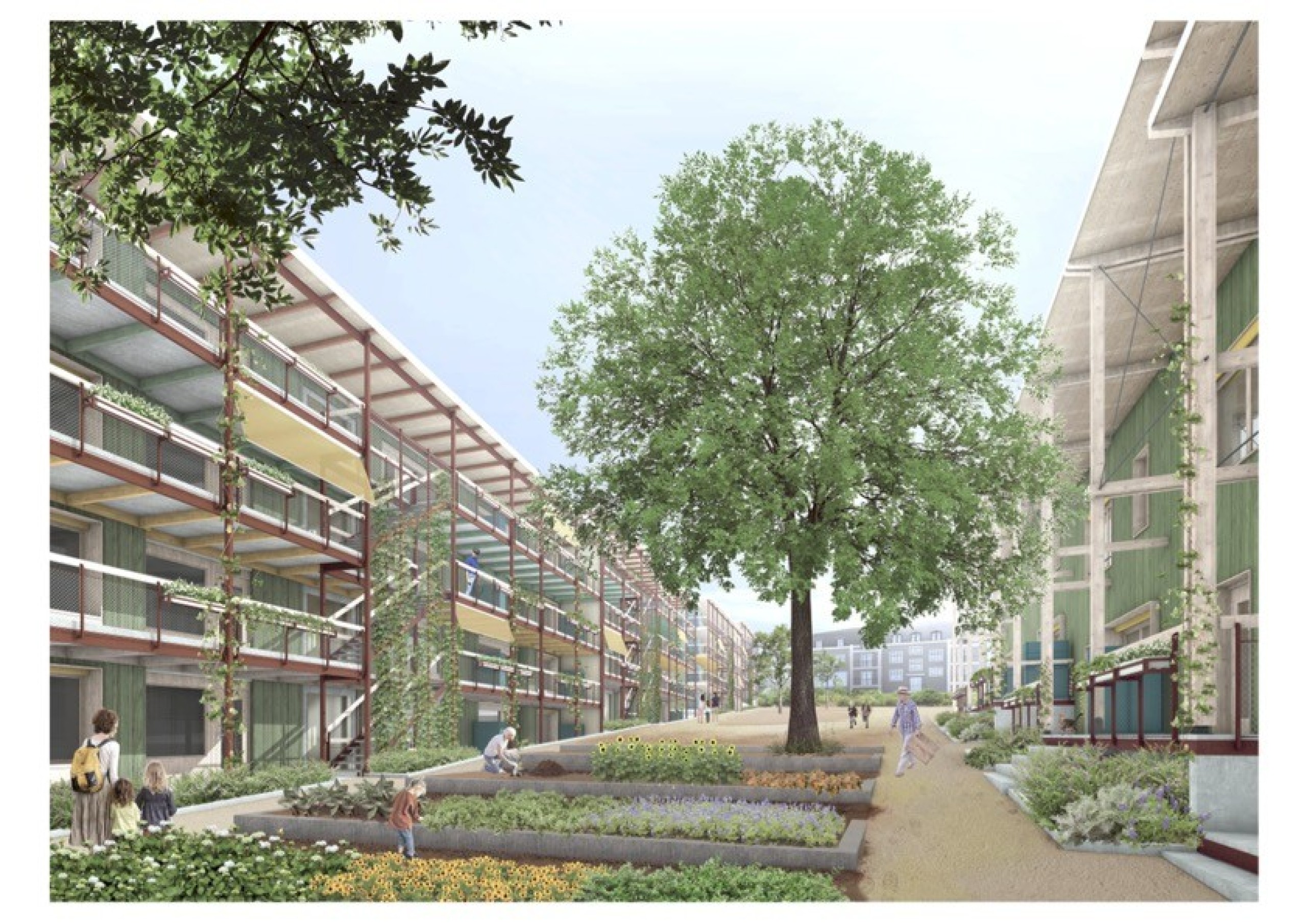 Zwei Wohnblöcke und fünf Reihenhäuser umfasst die erste Bauetappe der Siedlung Ziegelhütte.